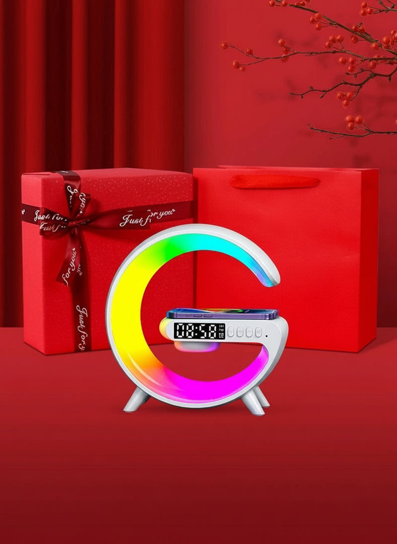 Luminária G Speaker RGB Colorido Caixa de Som Bluetooth de Mesa Quarto Cama Mostrador de Horario Led Carregamento sem fio por indução Tecnologia Wireless , tudo que você precisa......