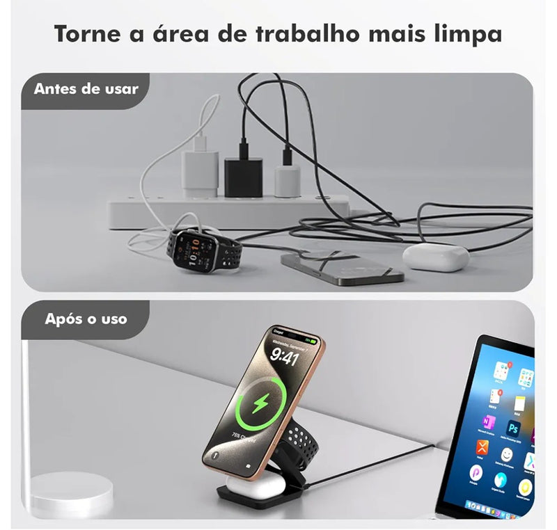Carregador por Indução Portatil, Suporte Magnetico para todos os tipos de Celulares, Dobrável Portátil, fácil para transportar, Sucção Forte, 25W