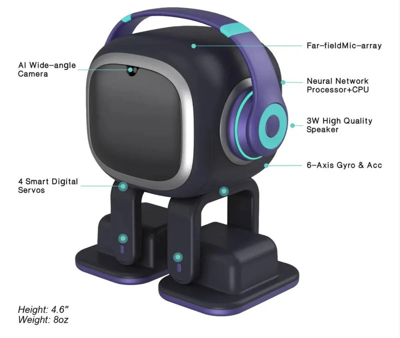Robô de mesa com inteligência artificial - Compatível com ChatGPT, comandos de voz e dança, animal de estimação robô interativo com personalidade, para adultos e crianças.