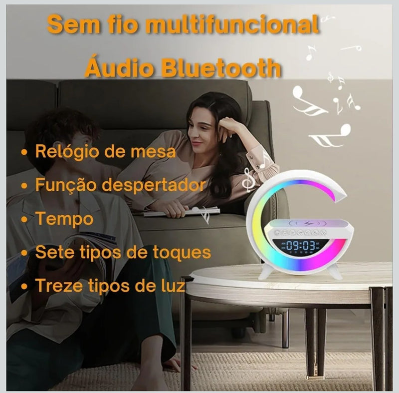 Luminária G Speaker RGB Colorido Caixa de Som Bluetooth de Mesa Quarto Cama Mostrador de Horario Led Carregamento sem fio por indução Tecnologia Wireless , tudo que você precisa......