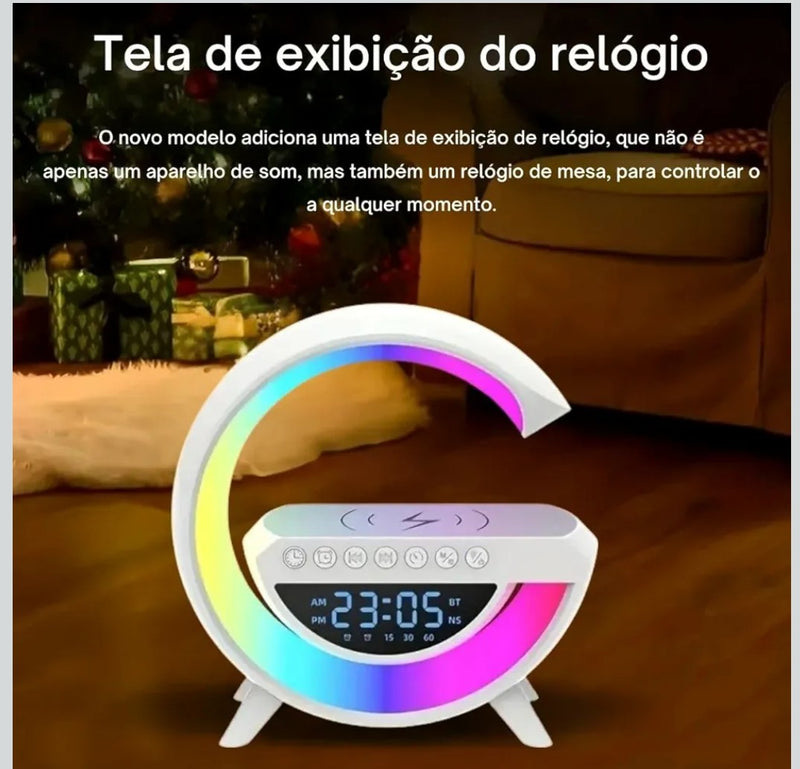 Luminária G Speaker RGB Colorido Caixa de Som Bluetooth de Mesa Quarto Cama Mostrador de Horario Led Carregamento sem fio por indução Tecnologia Wireless , tudo que você precisa......