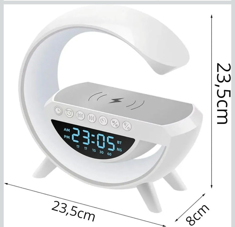 Luminária G Speaker RGB Colorido Caixa de Som Bluetooth de Mesa Quarto Cama Mostrador de Horario Led Carregamento sem fio por indução Tecnologia Wireless , tudo que você precisa......
